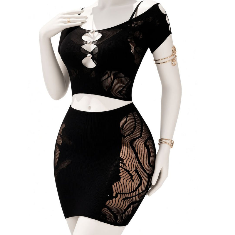 Conjunto top y falda de malla Rumbera